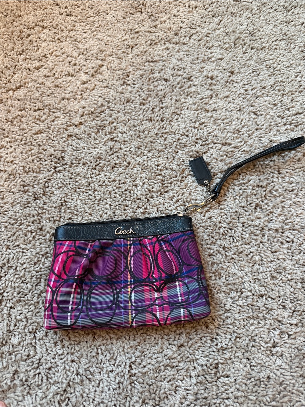 Coach Purple & Pink Plaid Signature Wristlet